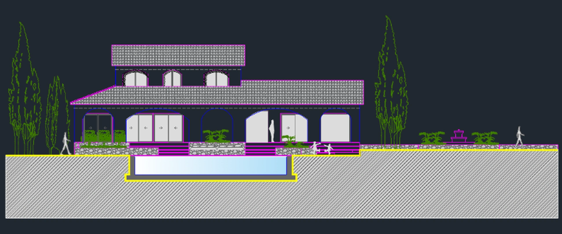 Dibujo CAD original del alzado y sección de la vivienda